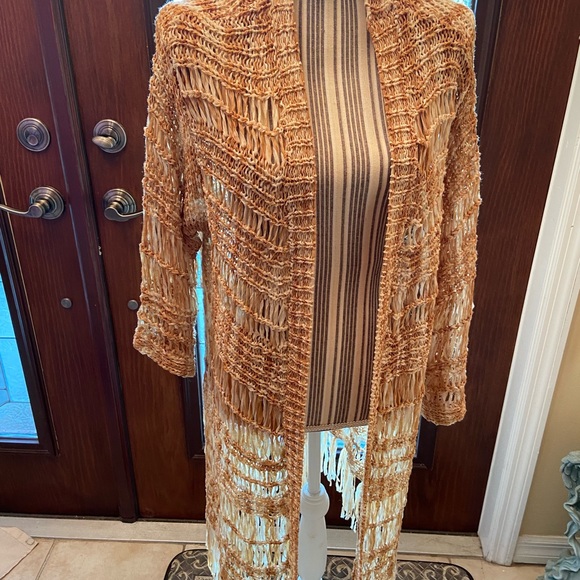 Romans open cardigan Carmel/off White duster size 14/16 - Picture 4 of 11